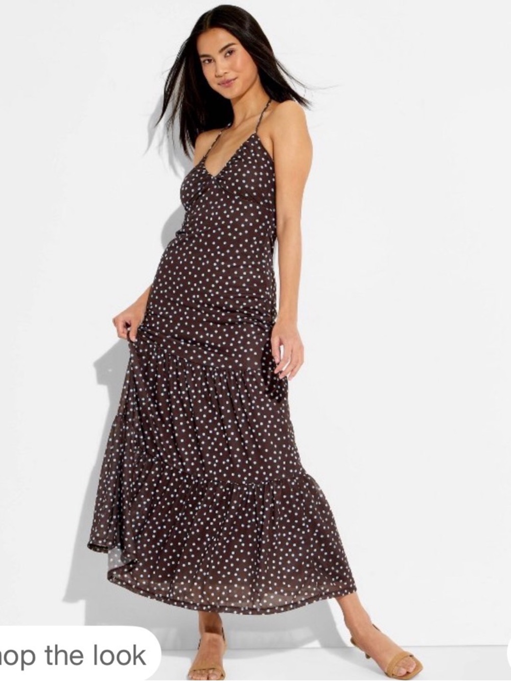 NWOT wild fable Brown Polka Dot Spaghetti-Strap Maxi Dress